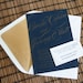 Custom letterpress wedding Invitation - Navy and Gold
