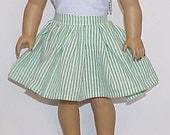 18 Inch Doll Clothes American Girl Green and White Striped Skirt with Hair or Neck Tie