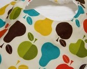 Infant or toddler Bib - Mod Pears Print - ADJUSTABLE snaps - REVERSIBLE - white chenille