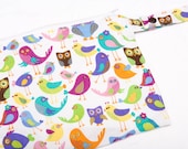 Kissing Birds and Owls 14x14 Sweet Bobbins Wet Bag - SEAM SEALED - Snap Strap - Boutique Quality