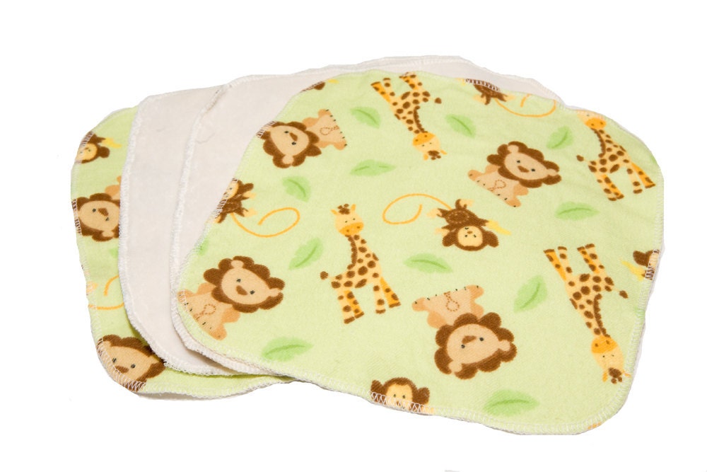 Jungle Baby- Set of 4 wipes - flannel and OBV - SOFT - 8x8 size