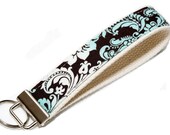 One Key Fob Wristlet - Turquoise Damask