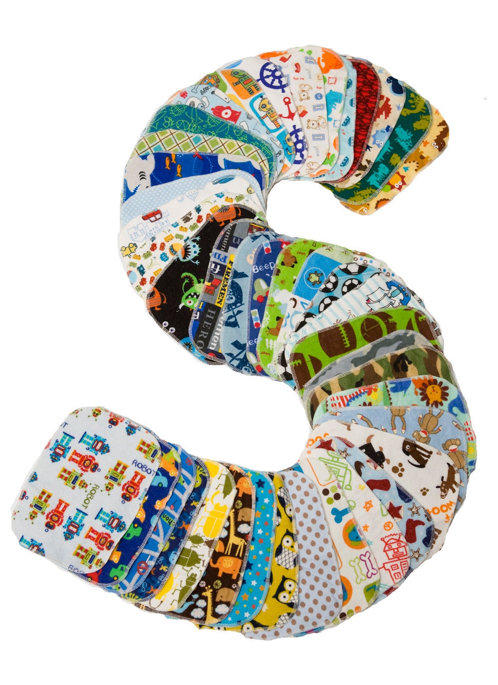 Sweet Bobbins Cloth Wipes - Boys Starter Set - 20 wipes - flannel and OBV - SOFT - 6x8 size