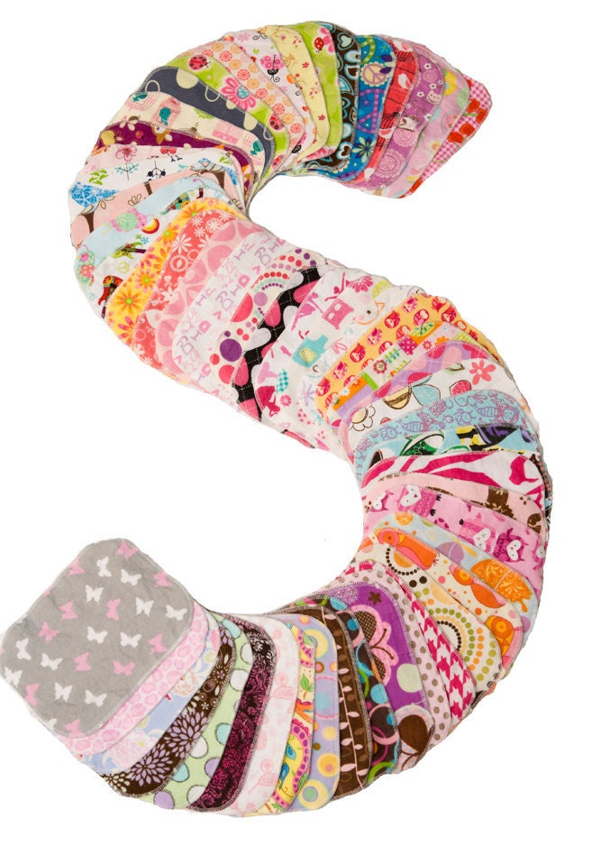 Sweet Bobbins Cloth Wipes - Girls Mixed Print Starter Set - 12 wipes - flannel and OBV - SOFT - 6x8 size