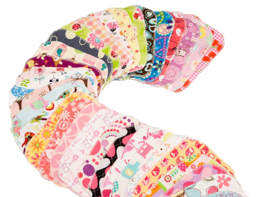 Sweet Bobbins Cloth Wipes - Girls Mixed Print Starter Set - 12 wipes - flannel and OBV - SOFT - 6x8 size