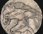 Horses Ceramic Pottery Porcelain Relief Animal Tile