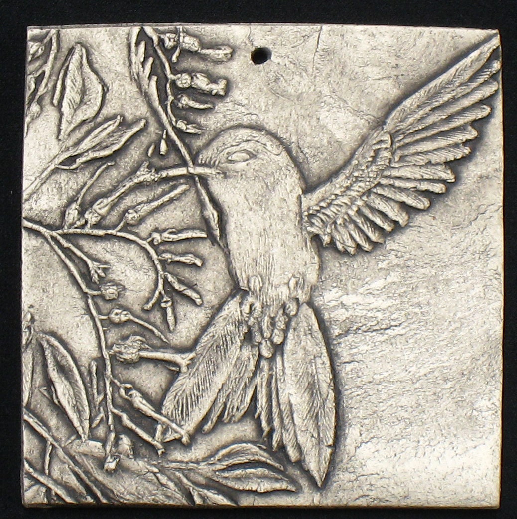 Humming Bird and Flower 4x4 ceramic pottery tile