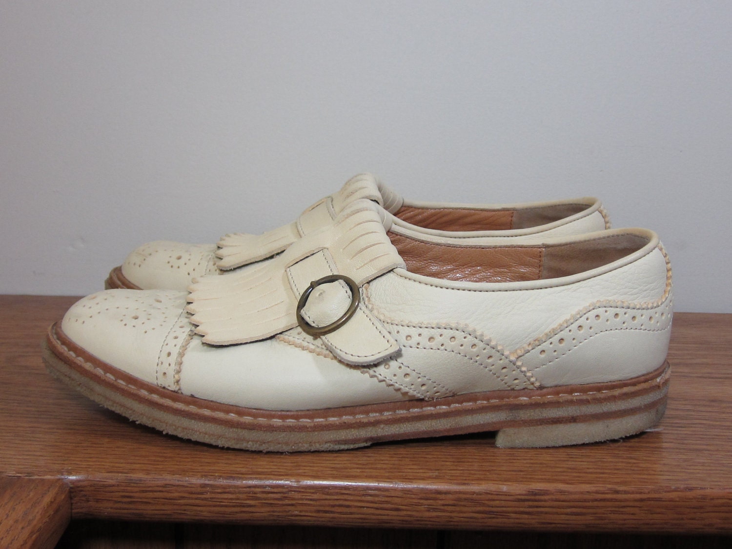 Vintage Nordstrom Beige Leather Oxford Shoes Loafers