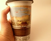 Porcelain Eco-Friendly To Go Cup with Vintage Hudson River Steamboat Ad -Unique Fathers Day Gift - FREE US SHIPPING for Father's Day - MilestoneDecalArt