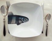 fishy fish square bowl  - bleu marin - MilestoneDecalArt