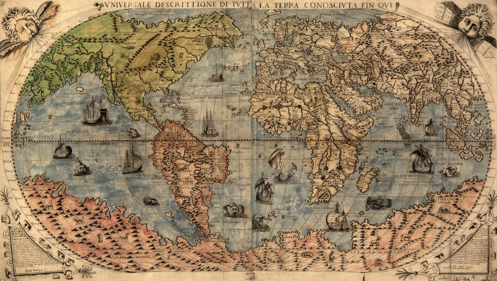 Antique World Map Mural ca. 1565
