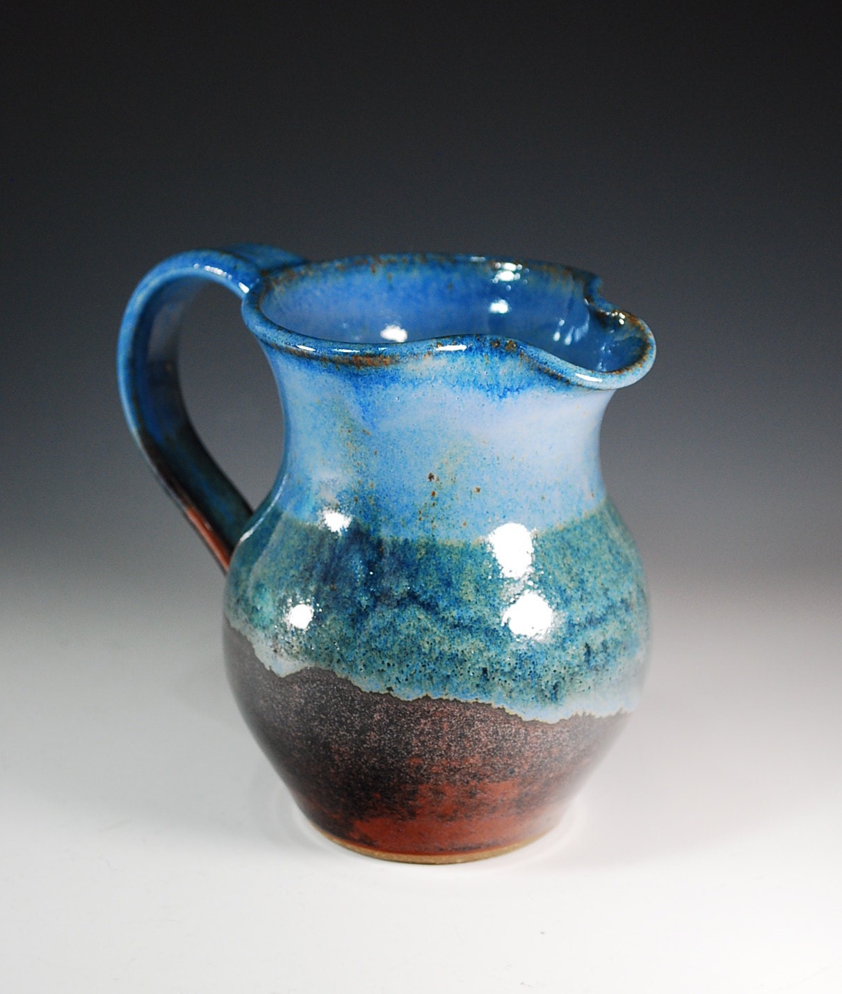 Pitcher - Blue and Black / Brown - Holds 16 oz - Wheel Thrown Stoneware Clay - CarolBroadleyPottery
