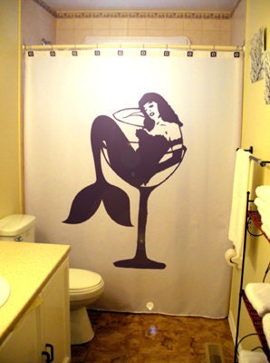 Sexy Martini Mermaid Shower Curtain Pin Up Girl Bathroom Decor bath glass nude woman female custom unique