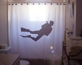Scuba Diver Shower Curtain Bathroom Decor kids bath ocean diving underwater dive water sports snorkeling