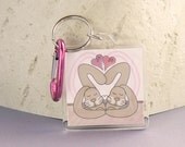 Bunny Rabbit Sweethearts Keychain, 2 Sided Acrylic with Clip