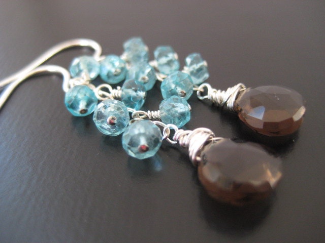 Gracie Gemstone Cascade Earrings - Apatite and Smokey Quartz