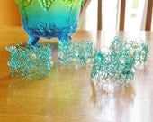 AQUA napkin rings x 4 CROCHETED wire