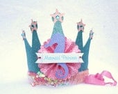 Sparkly Mermaid Princess Crown Party Hat in aqua turquiose, pink and purple glitter