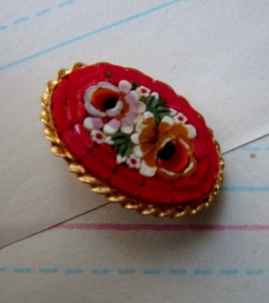 reserved for roksana, vintage brooch, scarlet micro mosaic florals
