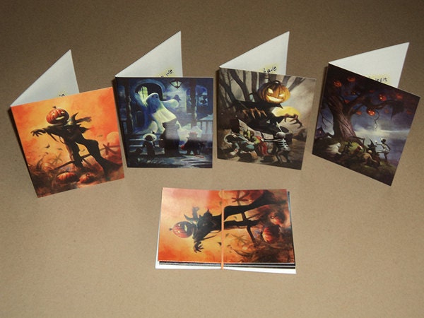 Mike Hoffman Spooky Scary Horror Retro Invitations 4 HALLOWEEN GREETING CARDS