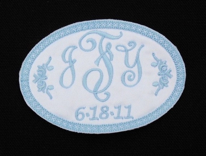 Wedding dress label embroidered with your monogram and wedding date