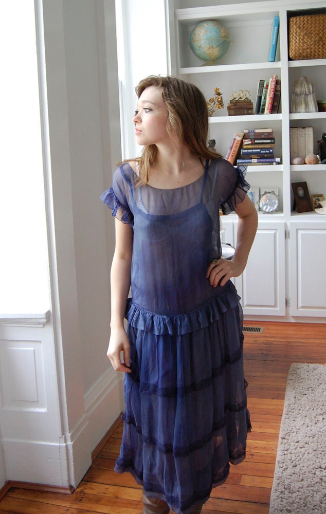 V I N T A G E 1920's Blue Nile silk chiffon flapper dress
