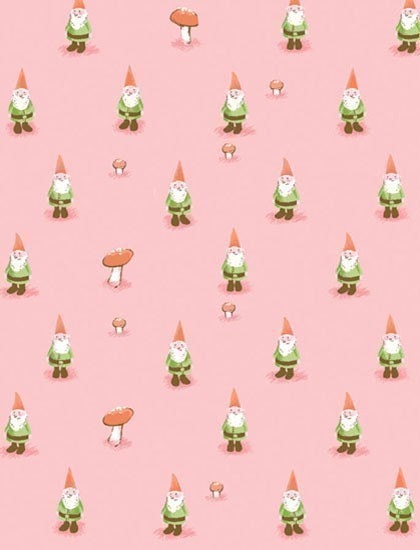 Heather Ross, Munki Munki, GARDEN GNOMES on Pink in Flannel, 1 Front Panel