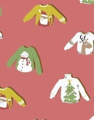 Heather Ross, Munki Munki, Holiday Sweaters on Flannel, 1 Sleeve