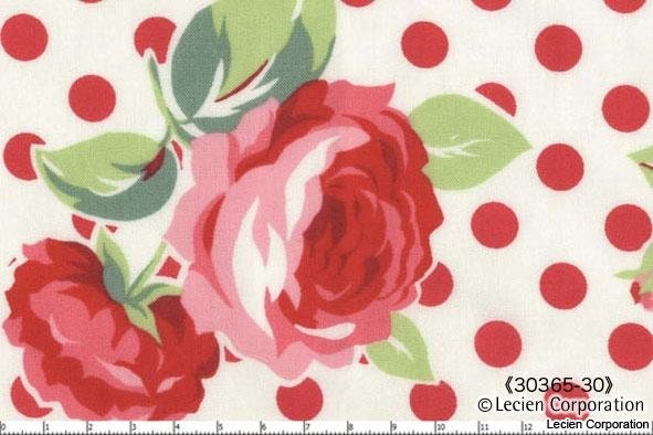 Reserved for Suzanne, Lecien FLOWER SUGAR, Fall 2011, Large Roses and Polka Dots in White, 6 yards