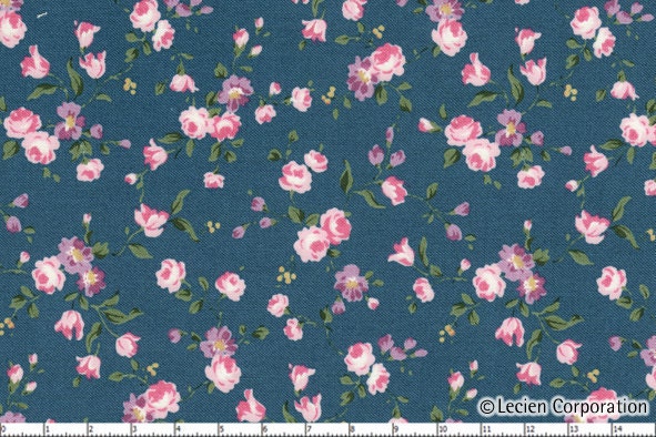 Japanese, Lecien, FLOWER BOUQUET COLLECTION, Floral Garden in Blue, 5093-l, Half Yard