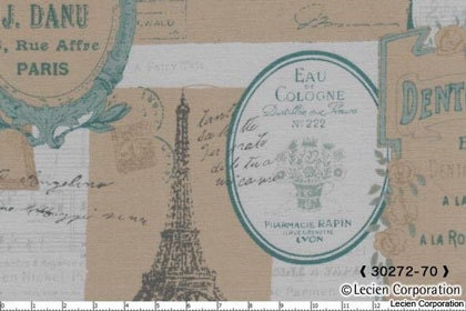 Japanese, Lecien, MRS. MARCH'S MODERN, French Postcards in Green, 30272-70, 1/2 Yard
