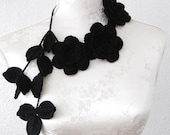 Elegance pure, Crochet Jewelry, Necklace in Black, Crocheted, Fall, Harvest, Handmade, Jewellery