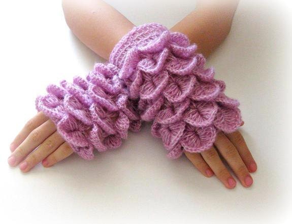 Fingerless Gloves , Lilac, Purple, Trendy, Grily, Teenie, Women, Flower - Iovelycrochet