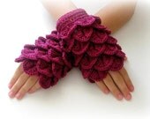 Fingerless Gloves , Burgundy, Fuchsia, Maroon, Red-violet,  Trendy, Girly, Teenie, Women, Flower