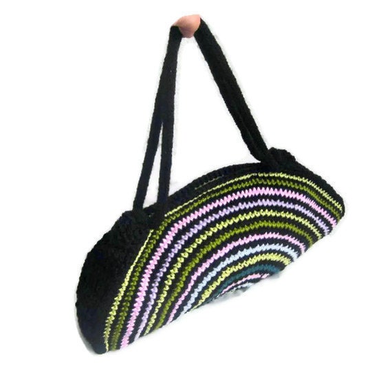 OOAK, Crochet Bag, Clutch, Colorful, Rainbow, Pink, Blue, Green, Yellow, Pink, Orchid,  Shabby, Chic, Circle, Stripe