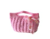 Romantic,  Crochet Bag, Clutch in Pink, Rose, Blush , with Ribbon, Woman, Handbags,  Clutch, Handbags, Trendy,