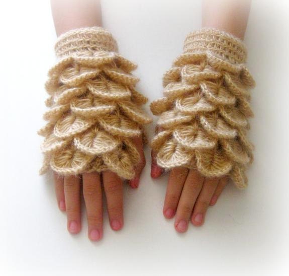 Fingerless Gloves , Caramel, Brown, light brown,  Trendy, Girly, Teenie, Women, Flower