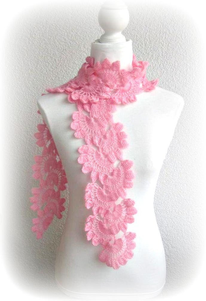 Hand Crochet Wrap Scarf Snood in Pink, Rose with Angora Mohair yarn, Crocheted Lace Scarf