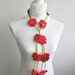 Crochet lariat scarf with Flower in Red, Green,  Necklace,  Crochet Floral Necklace, Feminine, Trendy, Infinity, Summer, Harvest,