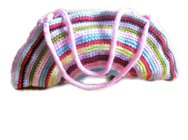 OOAK, Crochet Bag, Clutch, Colorful, Rainbow, Pink, Blue, Green, Yellow, Purple, Amethyst, Orchid, Shabby, Chic, Circle, Stripe