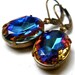 Blue vintage glass drops, green, West German glass, oxidized brass, faceted glass jewels