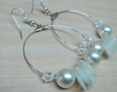 White buttons faux pearl swaroski Earring hoops  treasury item
