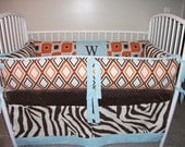 Zebra Orange Brown Blue Baby Bumper Pad Crib Set Boy