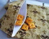 Boy Scout fleur de lis Tan Reusable Sandwich and Snack Bag Set