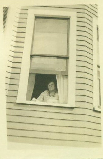 Mom is Waiting For You Vintage Photo Well Dress Older Woman Sitting in House Window White Gloves Victorian Home Photograph