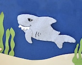 Chompy the Shark - One Handmade Wool Blend Felt Finger Puppet