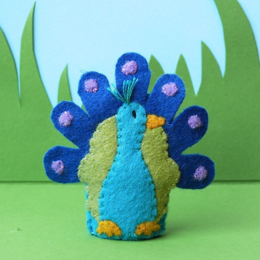 Peacock - Wool Felt Finger Puppet