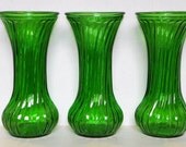 Vintage Set of 3 Hoosier Emerald Green Flower Vases, Art Deco 7 1/2 Inches High