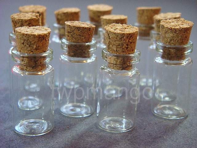 50 Glass Bottles Vials with Corks... 1ml...Mini Bottles