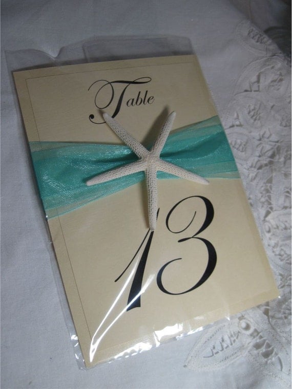 Elegant Beach Wedding Table Numbers with Starfish